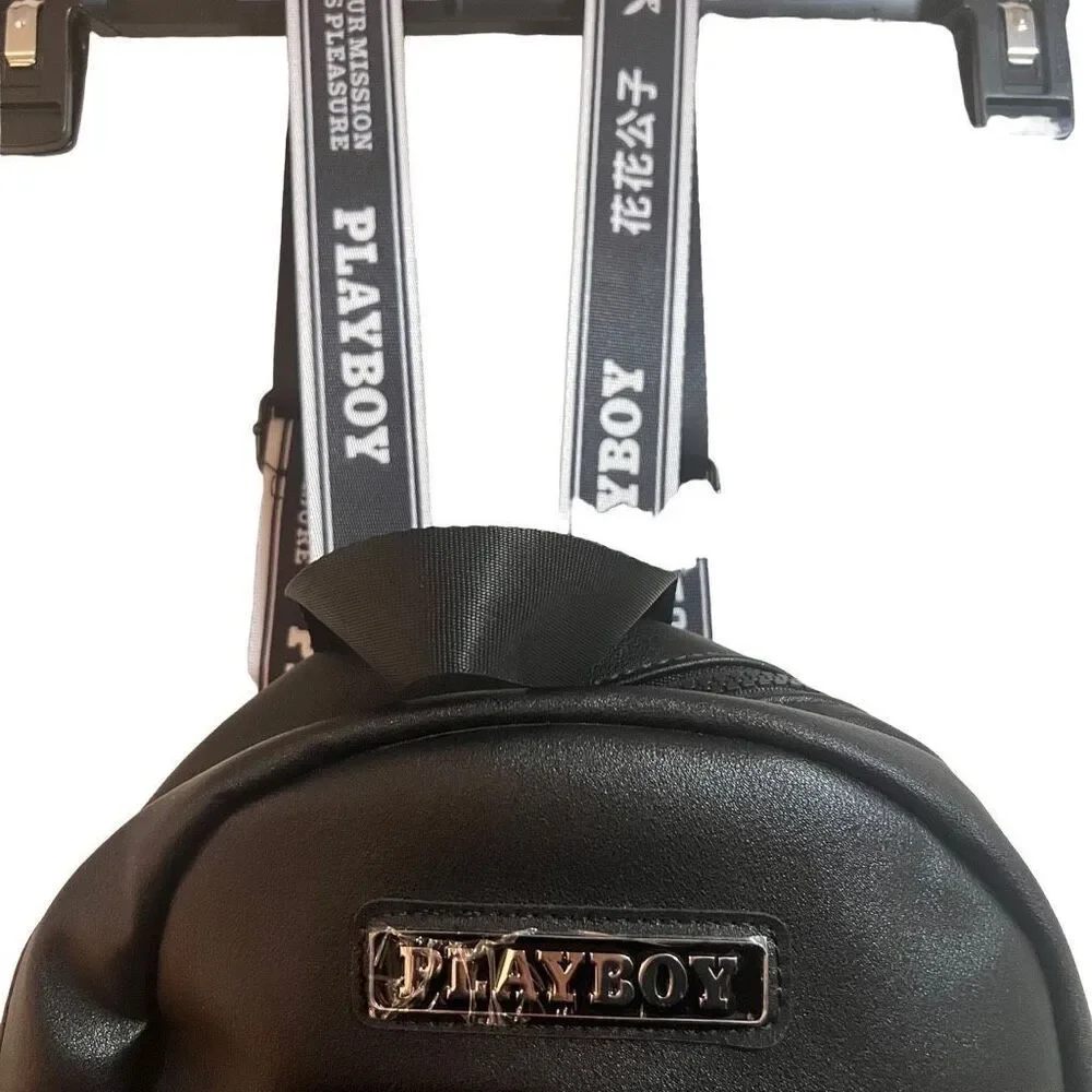 Y2K Playboy bunny logo mini backpack Black vegan leather zipper